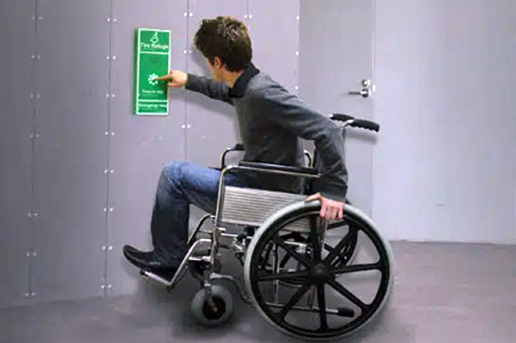 Disabled refuge emergency voice communication call point in use